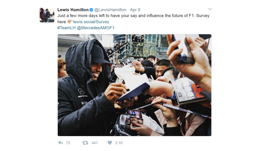 Lewis Hamilton uses a dot Social domain as a Branded Short Link to keep his millions of followers up to date